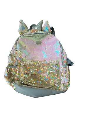 #ad JUSTICE Girls#x27; Backpack Bookbag Back to School Sequins 16quot; Unicorn Flip Sequins