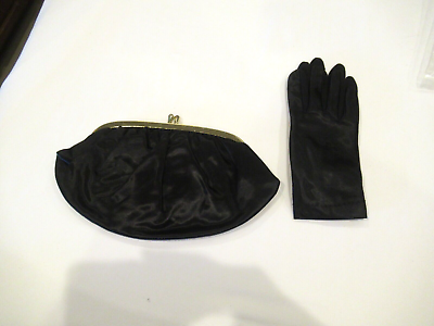 #ad Black clutch purse evening bag and matching gloves still in the package