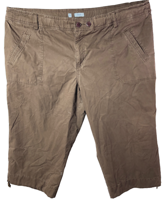 #ad IZOD Womens high waist brown capri pants w drawstring hem size 22W
