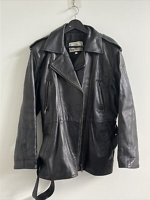 #ad Bovines VTG Black Large Leather Bomber Jacket 100% Lamb skin
