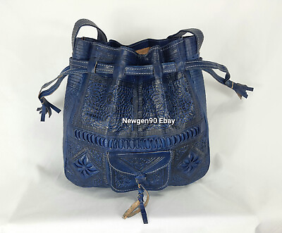 #ad Medium Leather Bucket Shoulder Bag Bohemian Hobo Purse Drawstring Leather bag