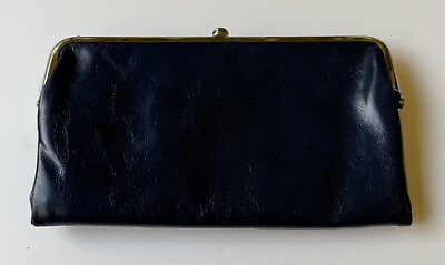 #ad Hobo Original Leather Lauren Double Frame Clutch Women’s Wallet Navy Blue