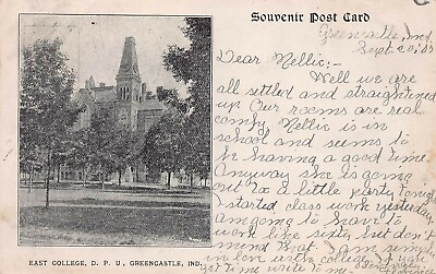 #ad East College D.P.U. Greencastle Indiana Very Early Postcard Used in 1907