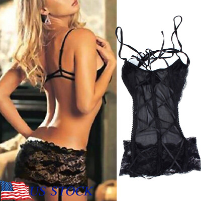 #ad Sexy Lingerie Lace Underwear Women#x27;s One Piece Dress Babydoll Sleepwear G string