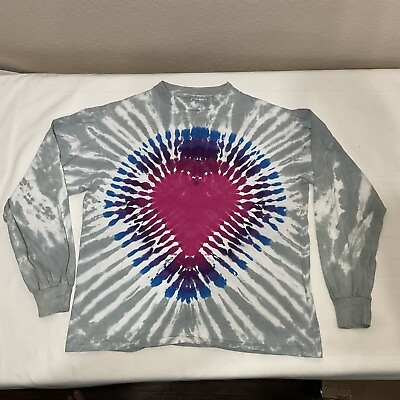 #ad VINTAGE Tie Dye Shirt Adult Large Heart Long Sleeve Y2K 90s Unisex Single Stitch
