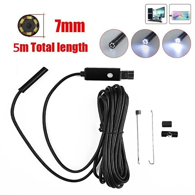 #ad Waterproof White LED USB Endoscope Pipe Inspection 7mm Camera Plumbing Drain Set