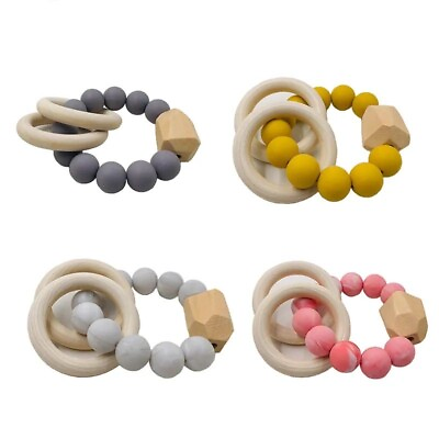 #ad Round Wooden Ring Silicone Pacifier Baby Toddler Circle Bracelets Pacifier Beads