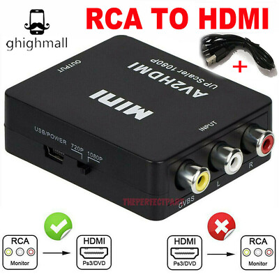 #ad Black AV 3RCA Composite CVBS Audio Video to HDMI Converter Adapter Cable 1080P