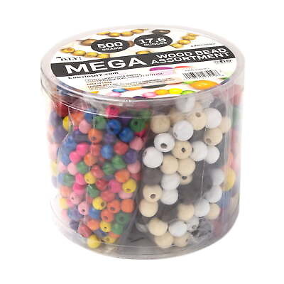 #ad Mega Wood Bead Assortment 17.6 oz 500 Pieces Unisex Wood Craft Beads