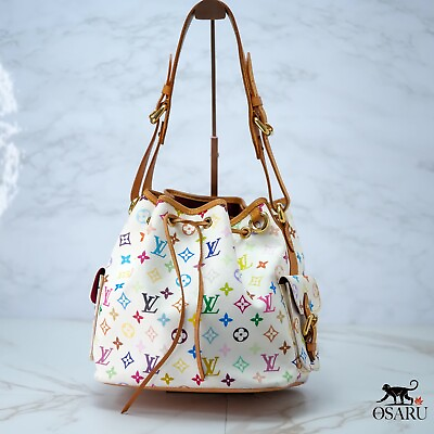 #ad Louis Vuitton Petit Noe Monogram Multicolor Shoulder Bag Blanc White M42229【AB】