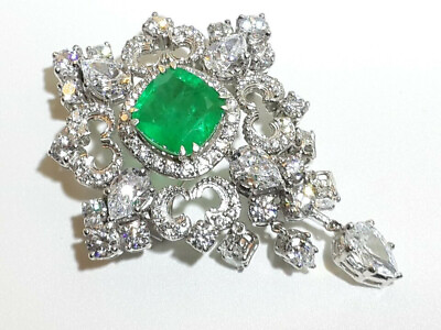 #ad Green Cushion Cut Emerald High Handmade Vintage Style Women#x27;s Jewelry Brooch