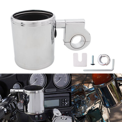 #ad Universal Handlebar Drink Cup Holder Chrome For Harley Touring 7 8quot; 1#x27;#x27; 1.25#x27;#x27;