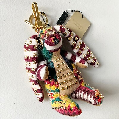 #ad $395 Burberry Vera The Hare Rabbit Studded Bag Charm Stuffed Animal Key Ring