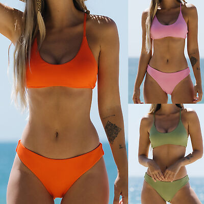 #ad Swimsuit Padded Solid Color Solid Color Bra Briefs Swimwear Set Beachwear
