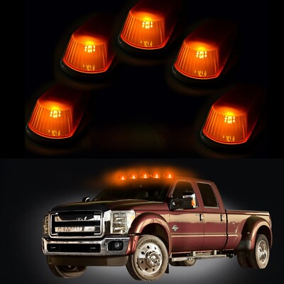 #ad 5x Roof Top Cab Marker Light Amber Lens 5x T10 Blue LED Bulb for Pickup New