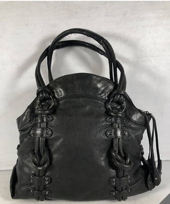 #ad Andrew Marc Womens Black Leather Pockets Double Handles Shoulder Large Handbag