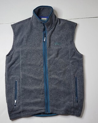 #ad LL Bean Mens Tall Large Full Zip Fleece Nylon Gray Vest VTG Made In USA