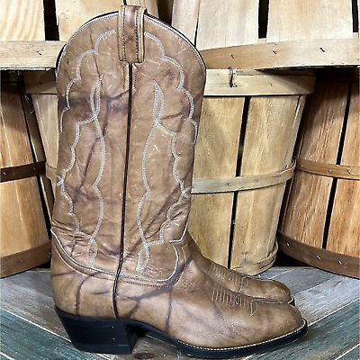 #ad Tony Lama 7076 Black Label Tan Marbled Leather Vintage Cowboy Boot Mens 7 Narrow