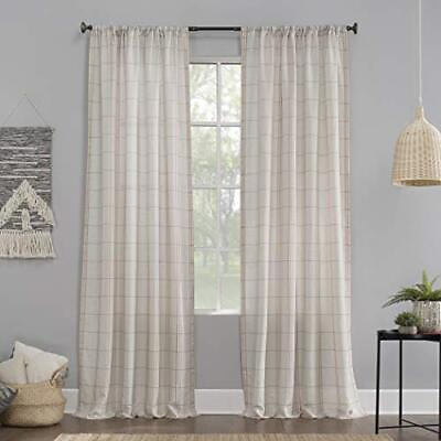 #ad Castille Farmhouse Plaid Linen Semi Sheer Rod Pocket Curtain Panel 54quot; x 84quot;...