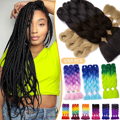 #ad 24quot; Ombre Real As Human Jumbo Box Braids Hair Extensions Twist Braiding Black US