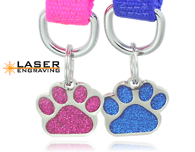 Glitter Paw Print Pet ID Tags Custom Engraved Dog Cat Tag Personalized $3.99