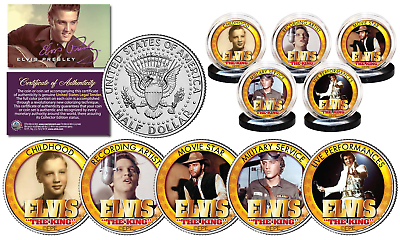#ad ELVIS PRESLEY LIFE amp; TIMES of ELVIS JFK Half Dollar U.S. 5 Coin Set LICENSED