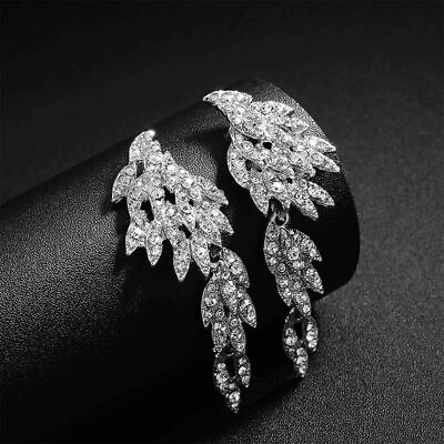 #ad Crystal Wings Long Drop Earrings Dangle Statement Earring Ear Stud Women Jewelry