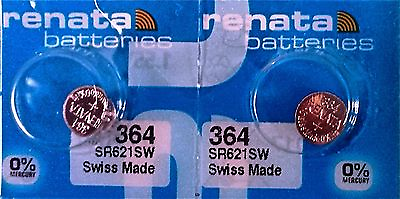 #ad 364 RENATA WATCH SR621SW BATTERY 2 piece FREE SHIPPING Authorized Seller