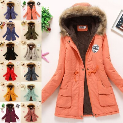 #ad Womens Warm Long Coat Fur Fleece Hooded Jacket Zip Up Winter Parka Coat Outwear