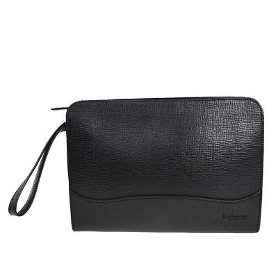 #ad Burberrys Logo Clutch Hand Bag Leather Black Gold Check 08YA873