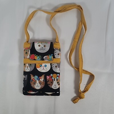 #ad Cute Small Cloth Cat Purse Cell Phone Holder Handmade 4.5quot; x 7quot;