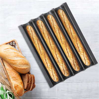#ad Baguette Pan French Bread Pans For Baking 4 Loaf Nonstick Perforated Tray