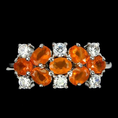 #ad Ring Orange Fire Opal Genuine Mined Gems Solid Sterling Silver P 1 2 US 8