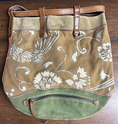 #ad Lucky brand cinched backpack Tote bag canvas suede leather