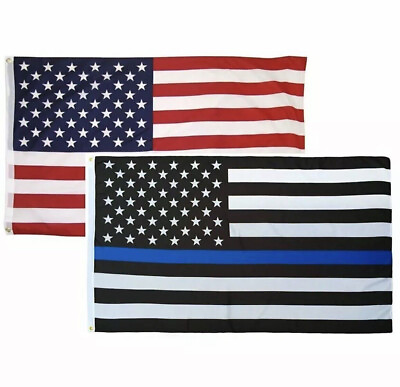 #ad 3#x27;x5#x27; Thin Blue Line Police Lives Matter Law Enforcement American USA US Flag