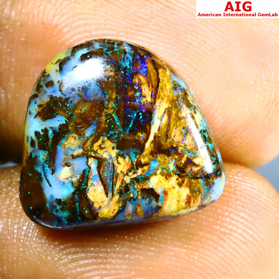 #ad 10.35 ct AIG Certified Fancy 15 x 14 mm Unheated Untreated Boulder Opal