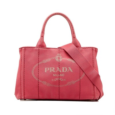 #ad PRADA Canapa Mini Handbag Shoulder Bag 2WAY 1BG439 Pink Canvas Ladies Used F S