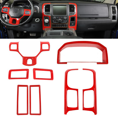#ad 8x Red Steering Wheel Dashboard Panel Cover Trim Kit For Dodge Ram 1500 2010 17