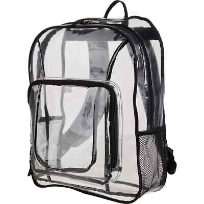 #ad Clear Transparent PVC Multi pockets School Backpack Black Trim See Thru Bookbag