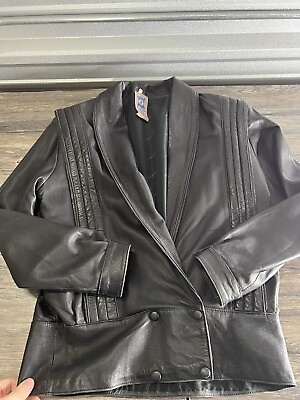 #ad Vtg Yves Saint Laurent Leather jacket YSL AOP Interior. Sz 38 Deer Skin Blk