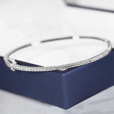 #ad 0.52 Ct Diamond Bracelet 14k White Gold Layering Bangle Natural Gift for Mom