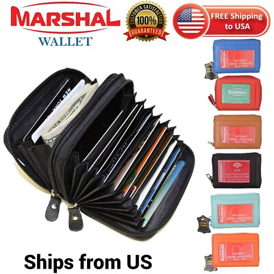 #ad Women#x27;s Leather Credit Card Holder Accordion Style Zip Around Wallet