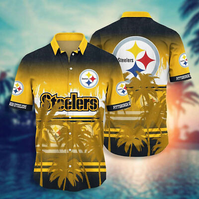 #ad Pittsburgh Team Steelers Tropical Graphic Steelers Hawaiian Shirt Summer Outfit