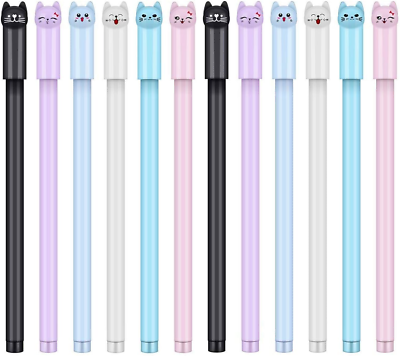 #ad 24 Pcs 0.38 Mm Cute Cat Pen Gel Pens Black Ball Point Pens for School Office Sup