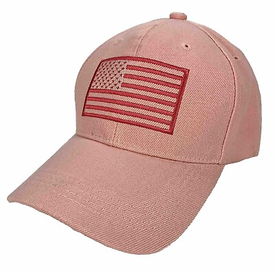 #ad Pink American Flag Ball Cap Adjustable Hat Embroidered Flag