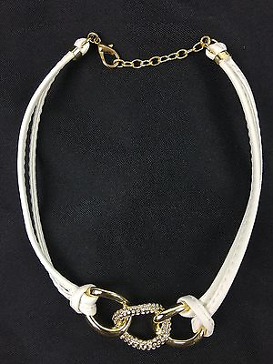 #ad Hsn Roberto By Rfm noda Pavé Crystal White Leather like Cord 15 Necklace