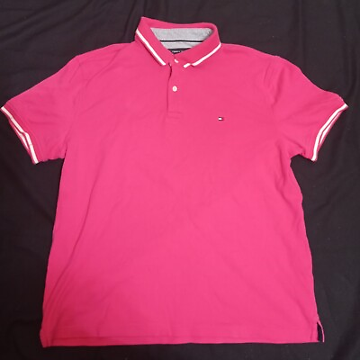 #ad Tommy Hilfiger Mens Polo Shirt Short Sleeve Wicking Mesh Collared Top Logo Pink