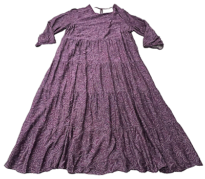 #ad J. Jill Dress Women#x27;s XL Tall Purple Maxi Cottage Prairie Paisley Tiered