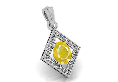 #ad 5.25 Carat Natural yellow sapphire silver Plated Shape Pendent For Women And Men