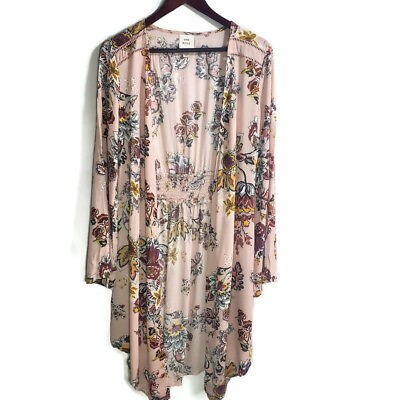 #ad Knox Rose Kimono Cover Up Women Floral Long Bell Sleeve Bohemian Pink Blush S